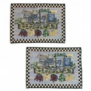 Set of 2 vintage‎ tapestry placemats country drying shelf floral fruit design